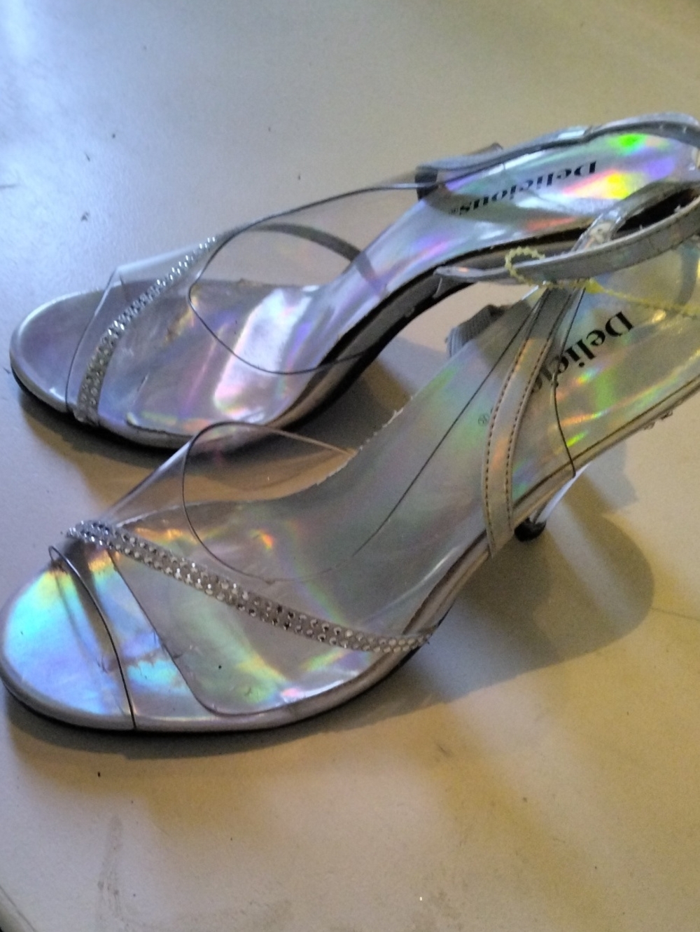 Delicious Iridescent Crystal-Strap Heeled Sandals